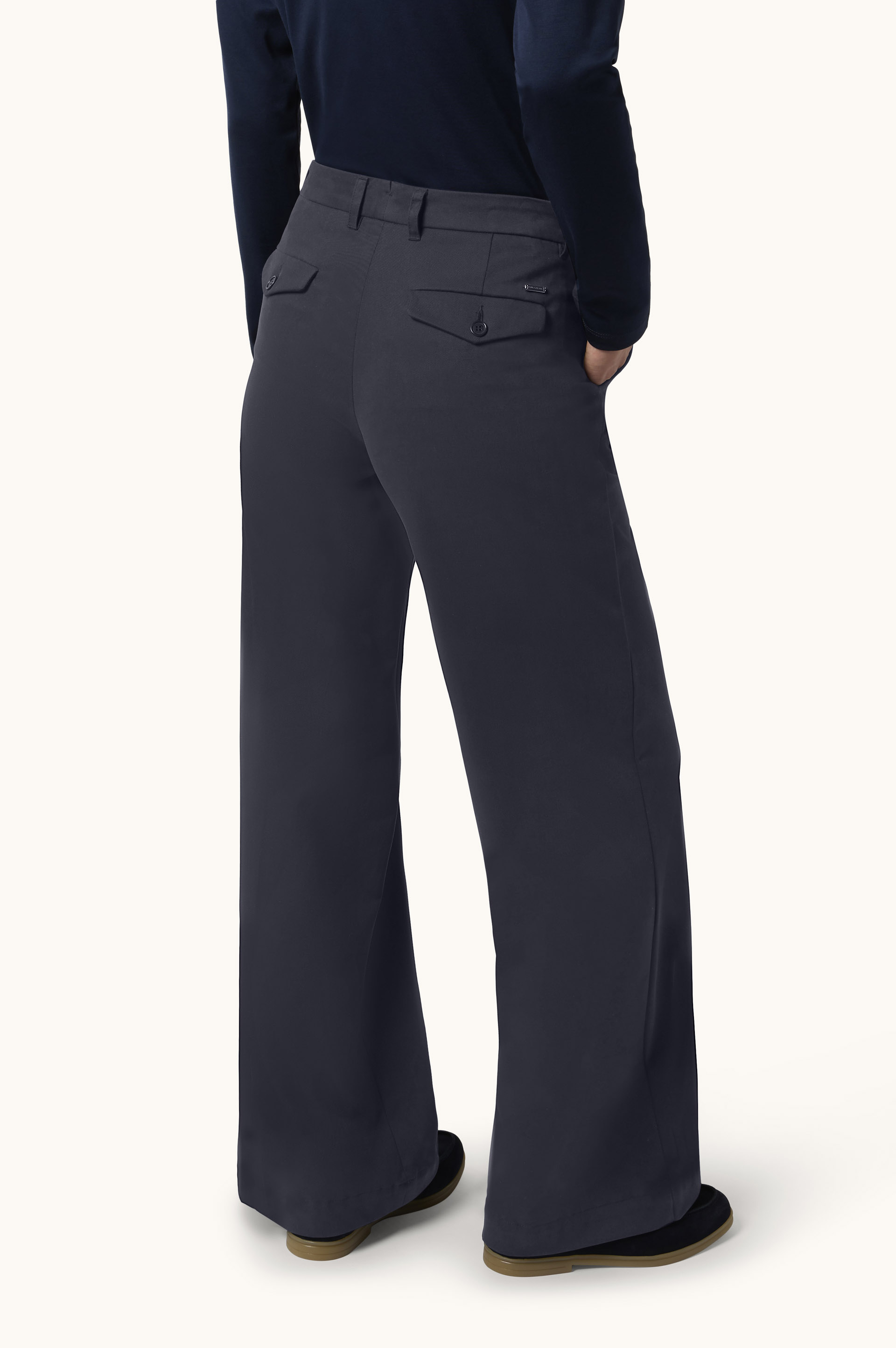 Stretch Cotton Twill Palazzo Trousers image number 3