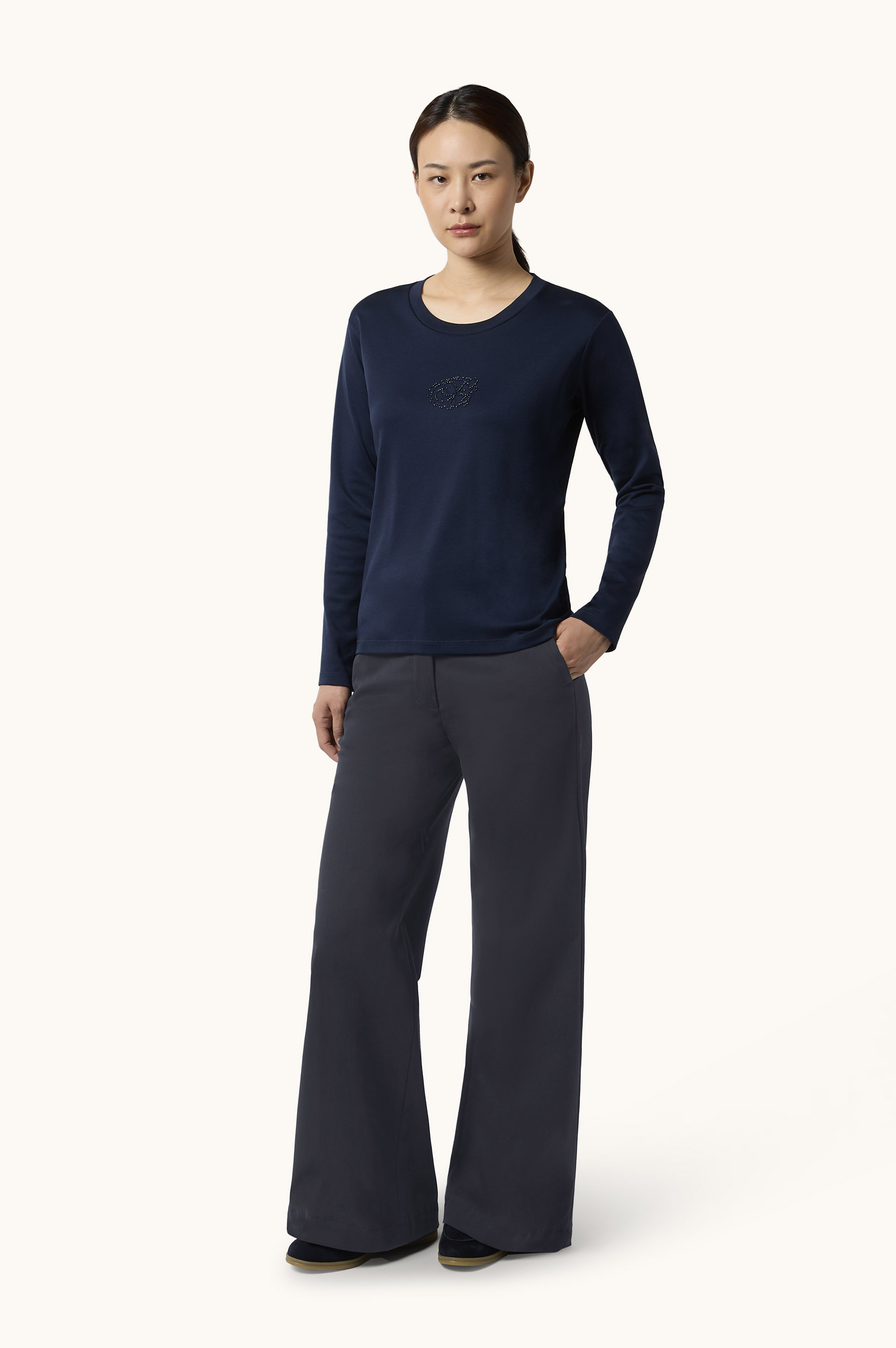 Stretch Cotton Twill Palazzo Trousers image number 2