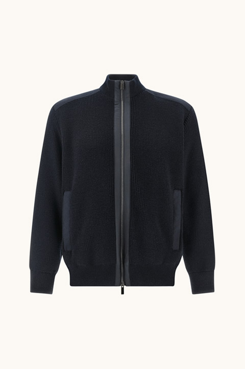 Zip-up cardigan in Soft Cool Touch wool with Typhoon&reg; Re-4x4 Stretch details