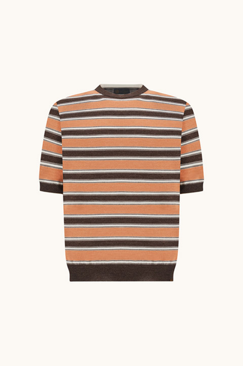 Striped wool and silk sweater with double collar