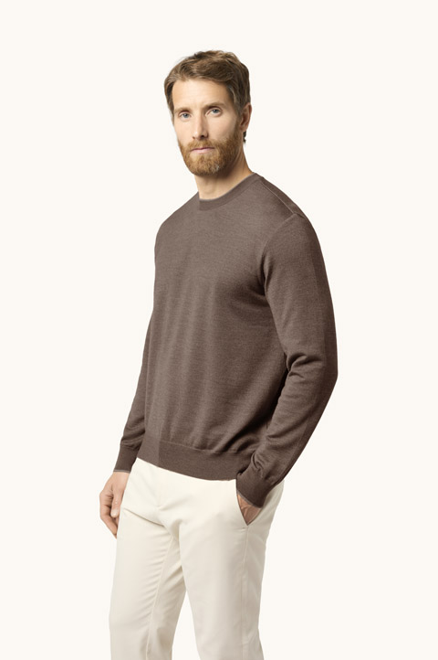 Wool and silk crewneck with contrast trim