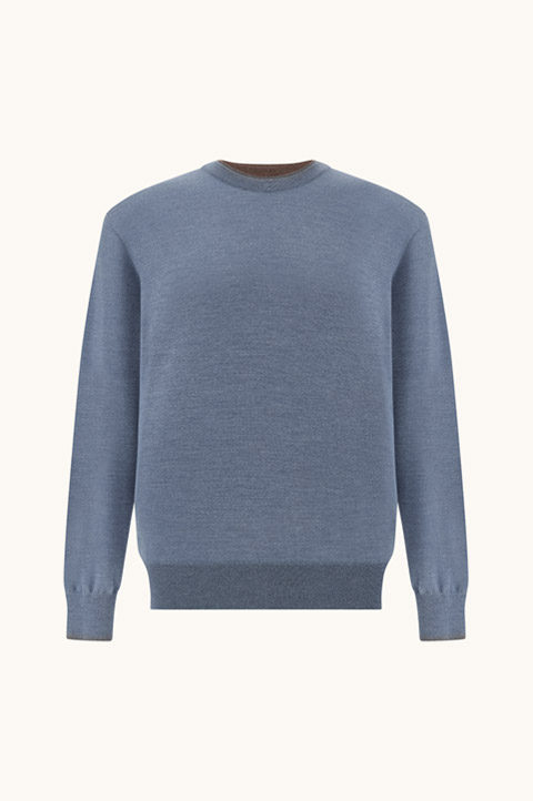 Wool and silk crewneck with contrast trim