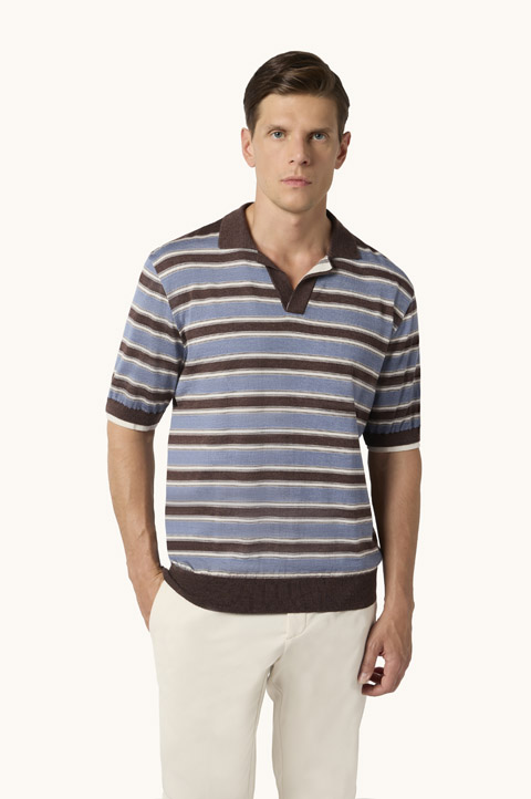 Striped Wool and Silk Polo