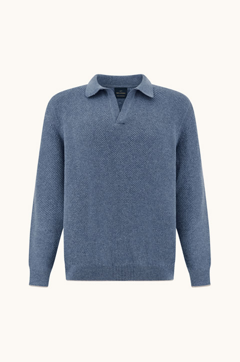 Open-collar polo in wool and cashmere