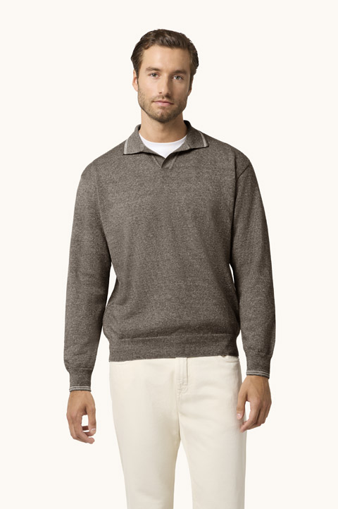 Open Collar Wool and Linen Polo