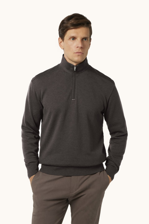 Summer Wool Half-Zip Sweater with Wool and Silk Inserts