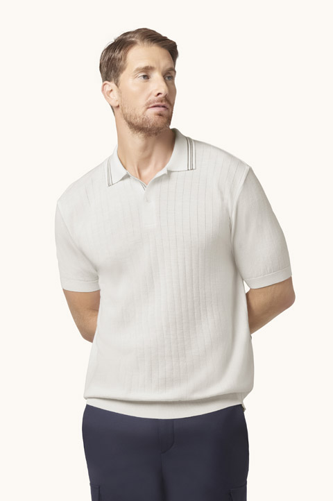 Summer Wool Polo with Striped Details