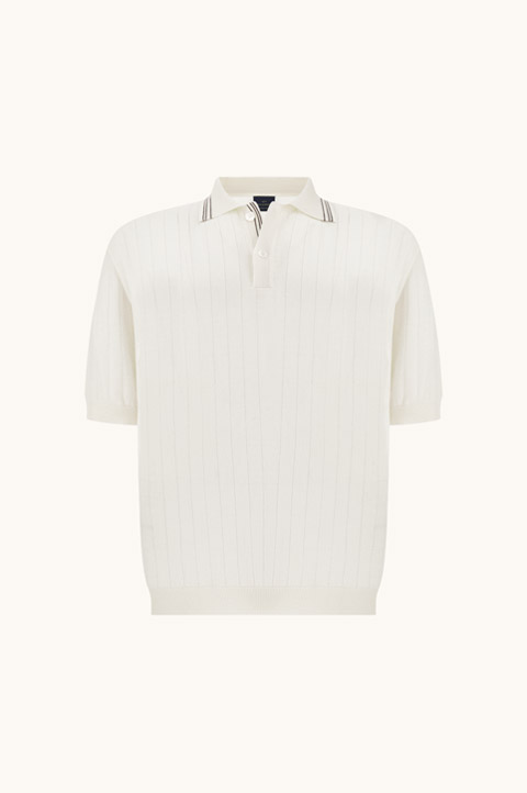 Polo en laine d&rsquo;&eacute;t&eacute; avec d&eacute;tails &agrave; rayures