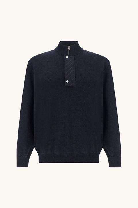 Half-Zip Wool Sweater with Pinstriped Wool Insert
