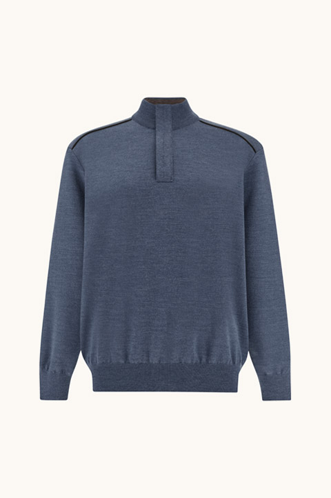 Merino Wool Half-Zip Sweater with Alcantara&reg; Details