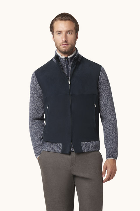 Blouson in wool, cashmere and Aqualeather suede