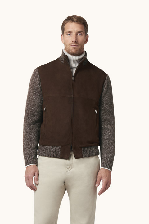Blouson in wool, cashmere and Aqualeather suede