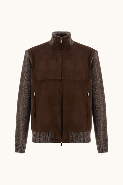 Blouson in wool, cashmere and Aqualeather suede