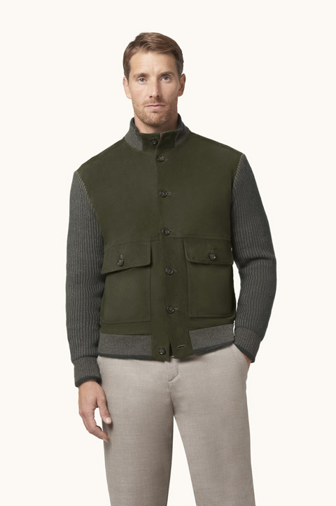 Blouson in wool, cashmere and Aqualeather suede