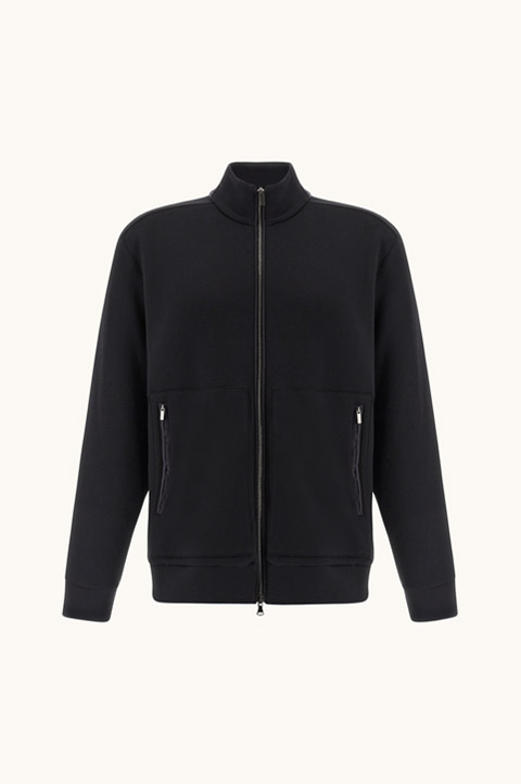 Felpa zip-up in cotone Supima&reg; con dettagli in Alcantara&reg;