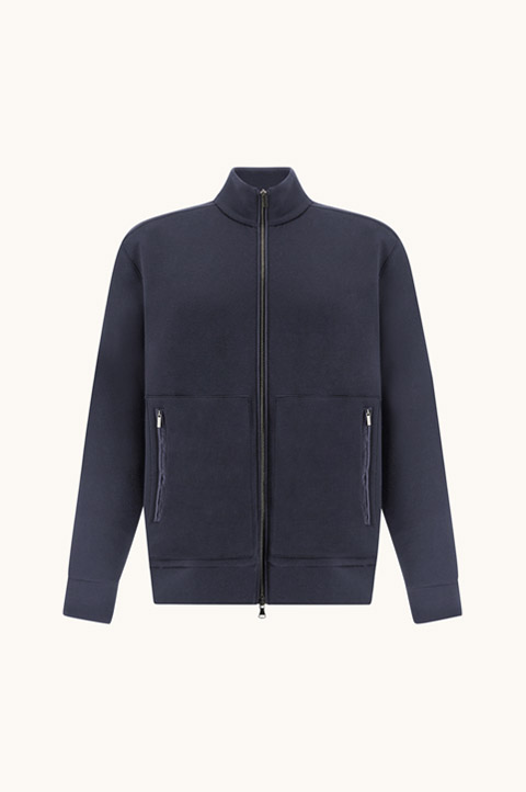 Felpa zip-up in cotone Supima&reg; con dettagli in Alcantara&reg;