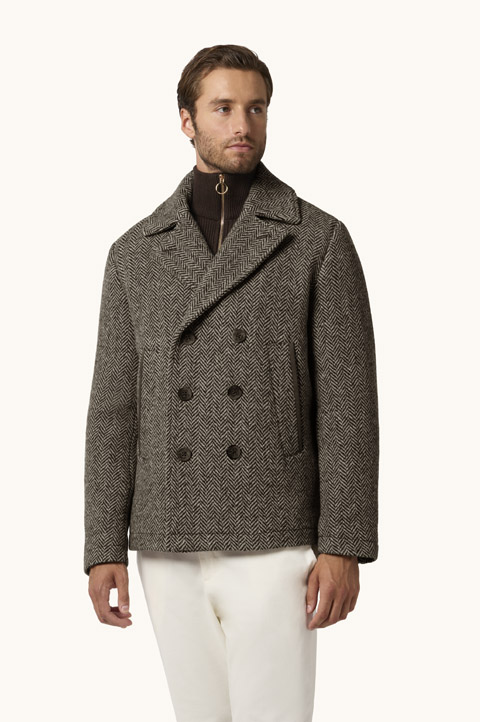 Chevron Wool Peacoat with Alcantara&reg; Details