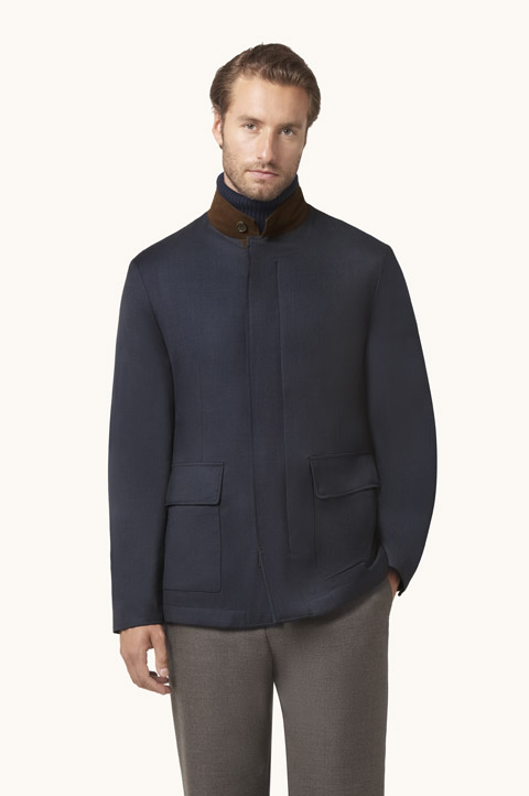 Field jacket en laine avec d&eacute;tails en su&egrave;de