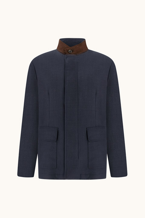 Wool Field Jacket with Suede Details