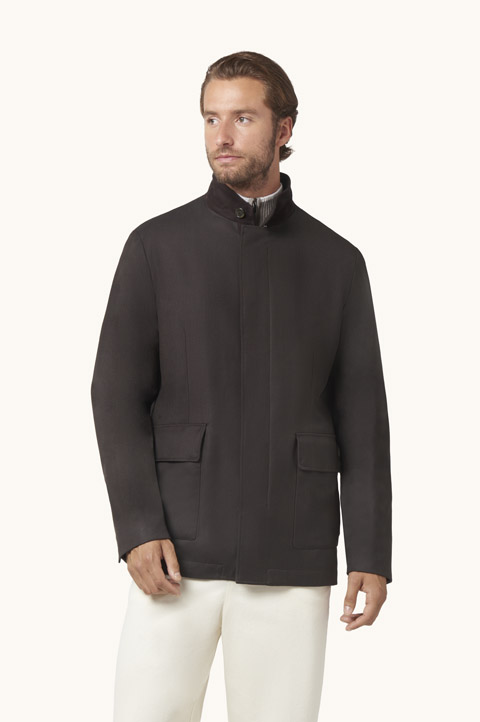 Wool Field Jacket with Suede Details