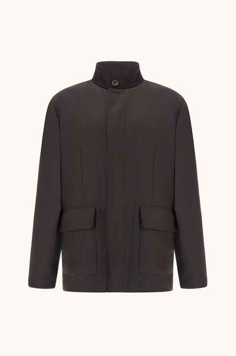 Wool Field Jacket with Suede Details