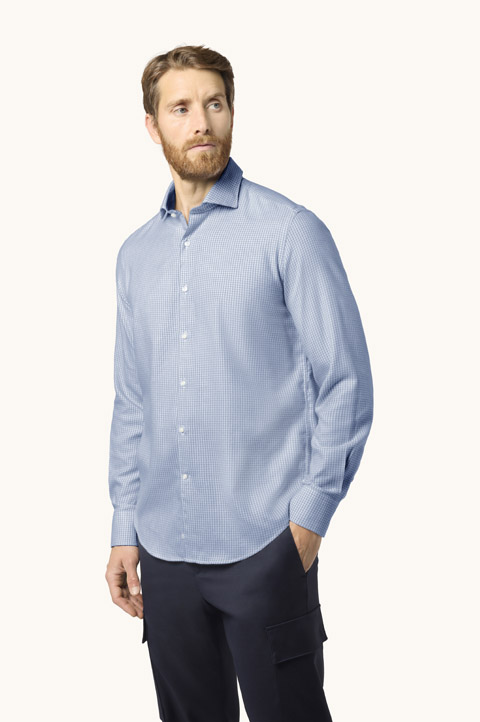 Camisa X-Soft en franela de algod&oacute;n con motivo pied de poule