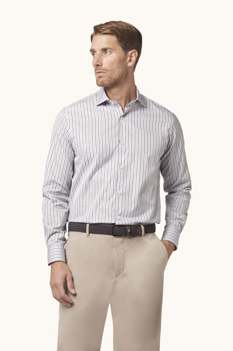 Chemise en twill de coton &agrave; motif ray&eacute;