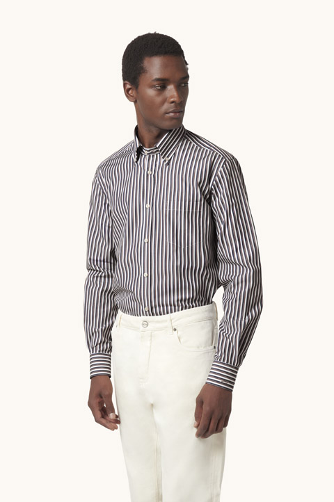 Cotton Poplin Shirt with Striped Pattern