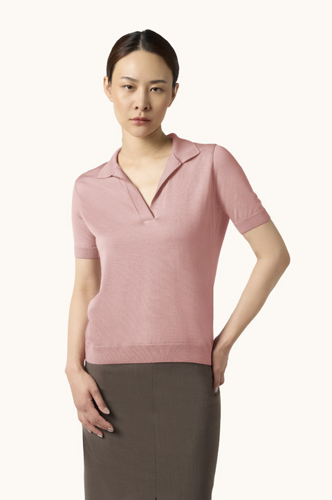 Wool and Silk Open-Collar Polo