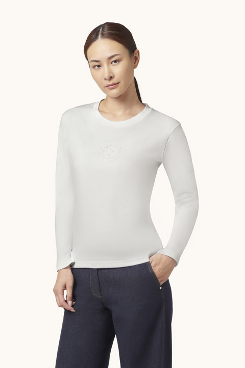 Camiseta de jersey de algod&oacute;n Supima&reg; con logotipo bordado con cuentas
