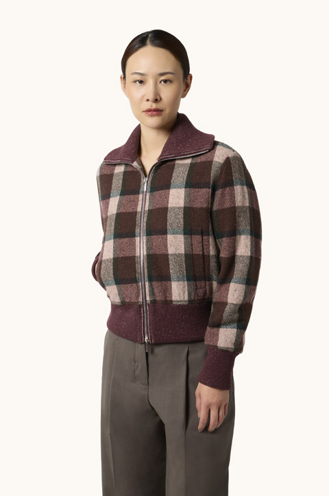 Wool Bomber Jacket with Check Pattern