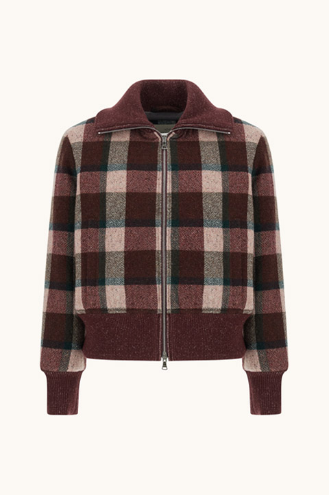 Wool Bomber Jacket with Check Pattern