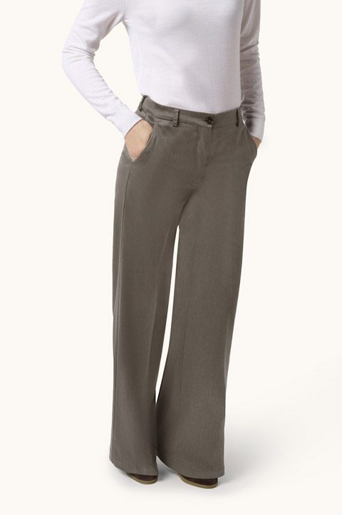 Palazzo Trousers in Wool Blend Twill