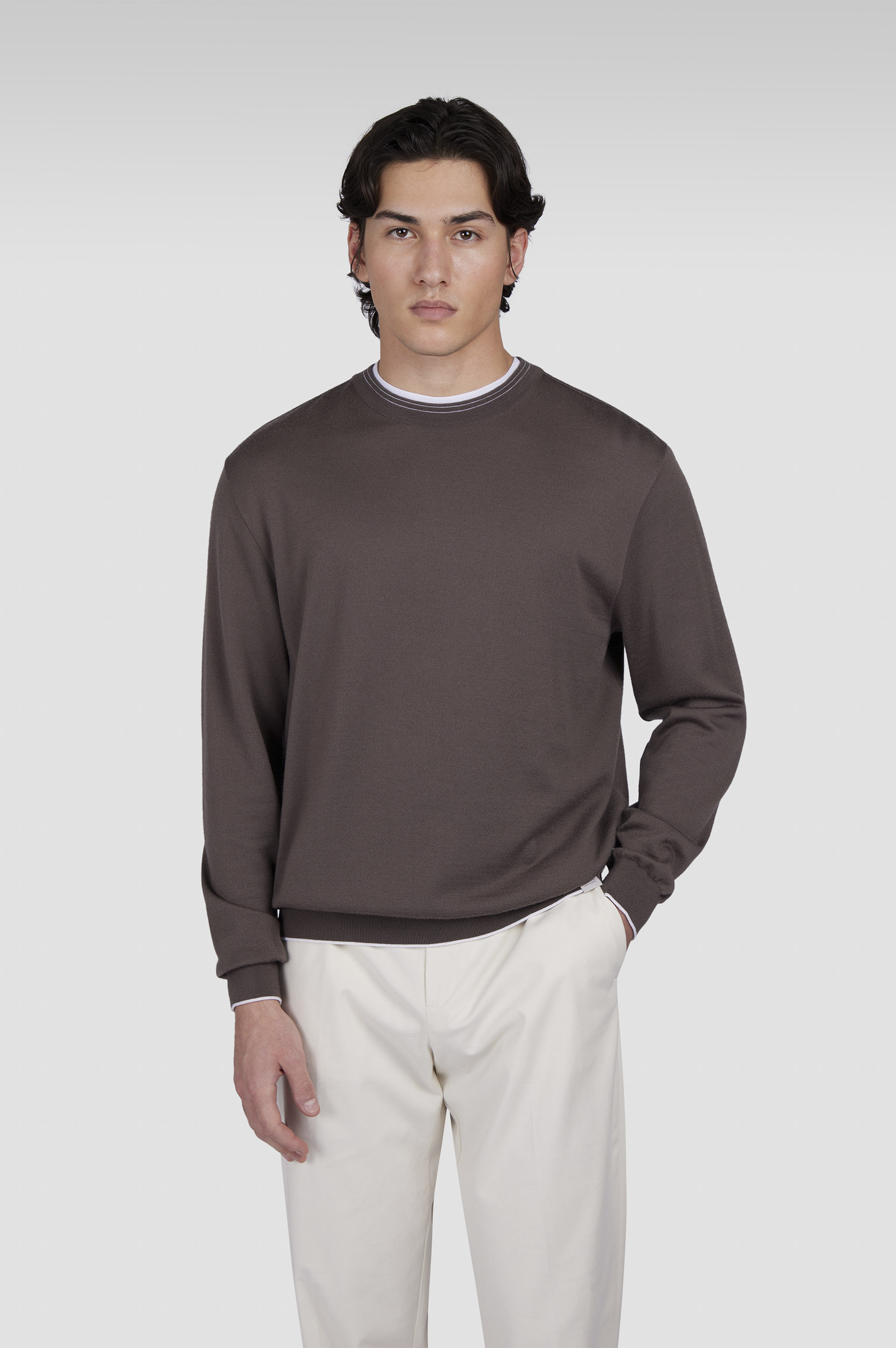 Pull à col rond en laine et cachemire image number 0