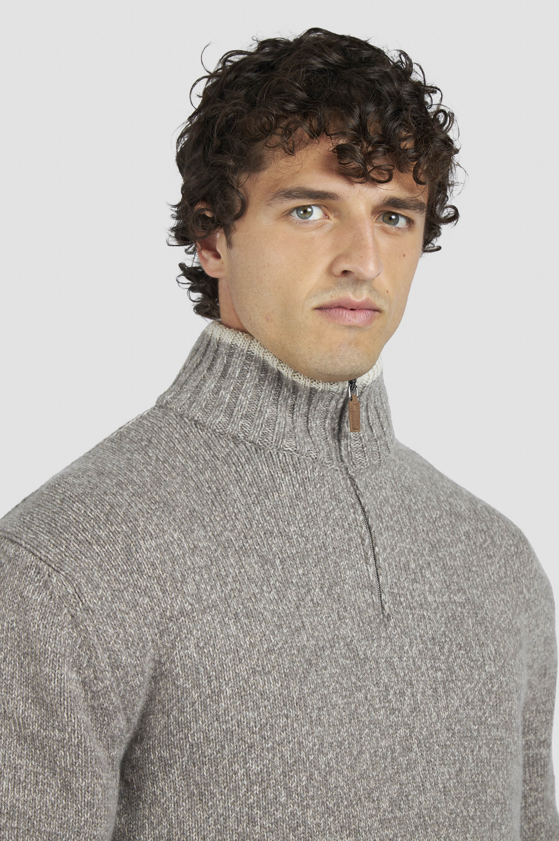 wool cashmere half zip sweater image number 4