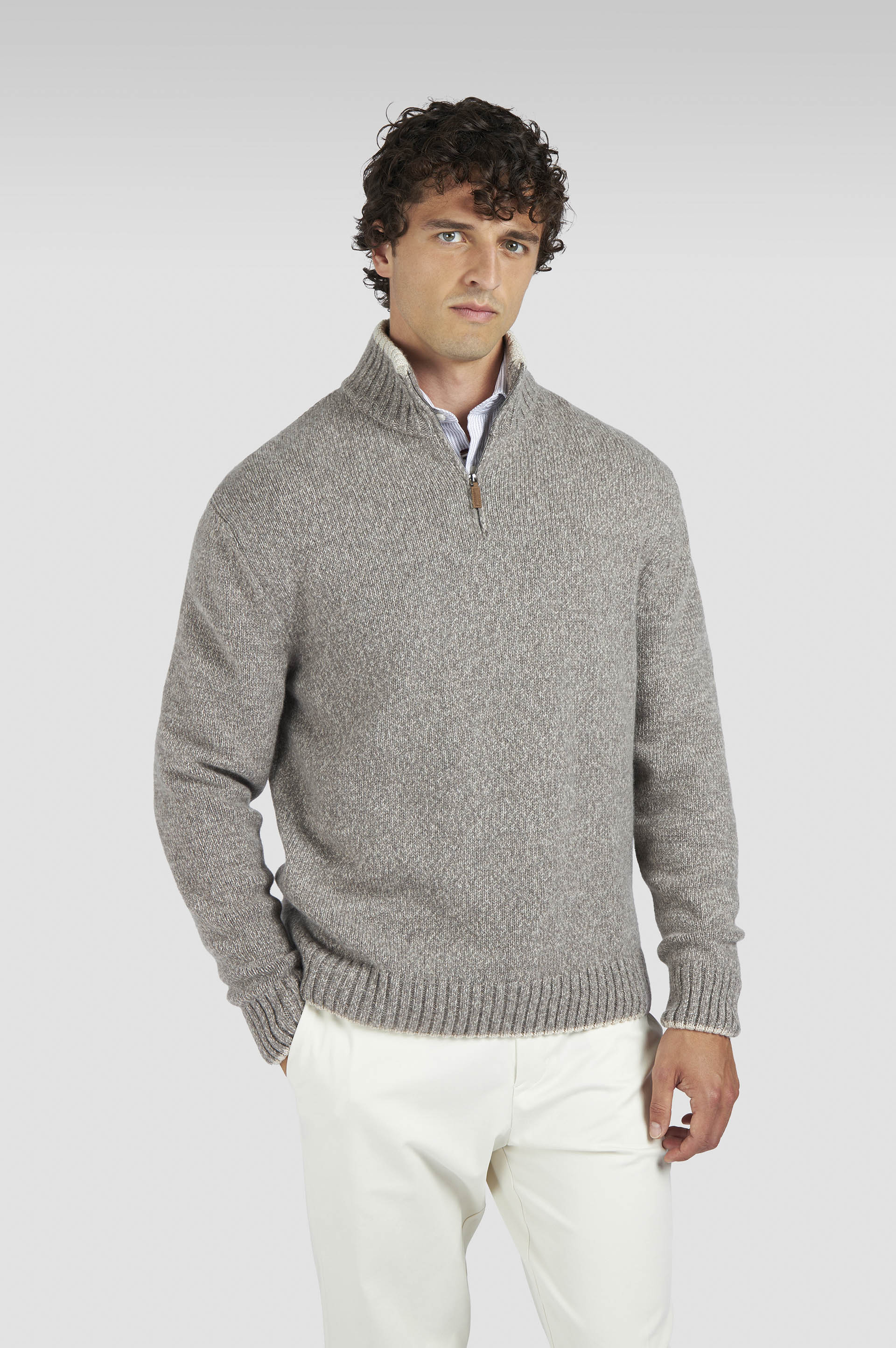 wool cashmere half zip sweater image number 0