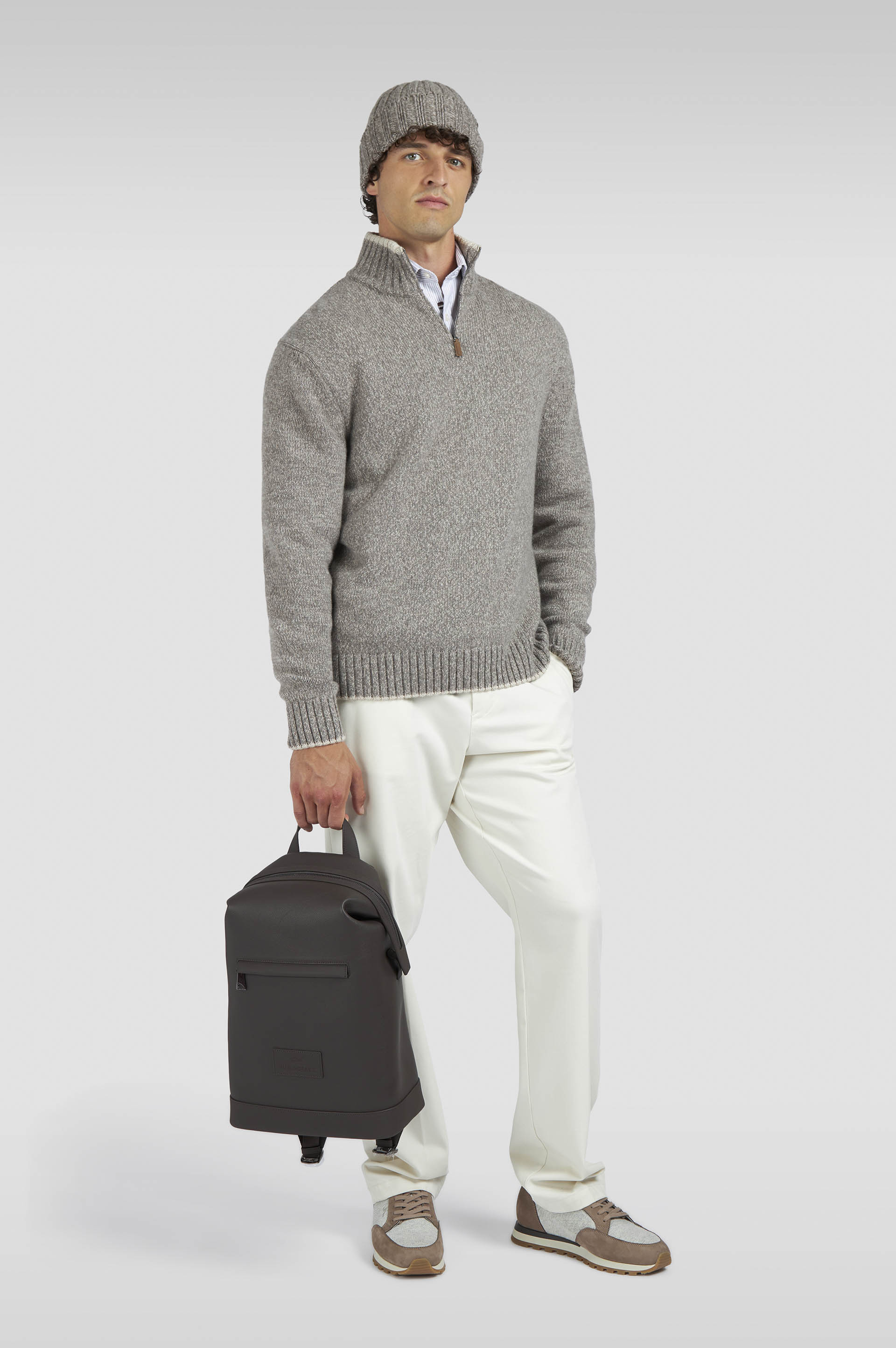 wool cashmere half zip sweater image number 2