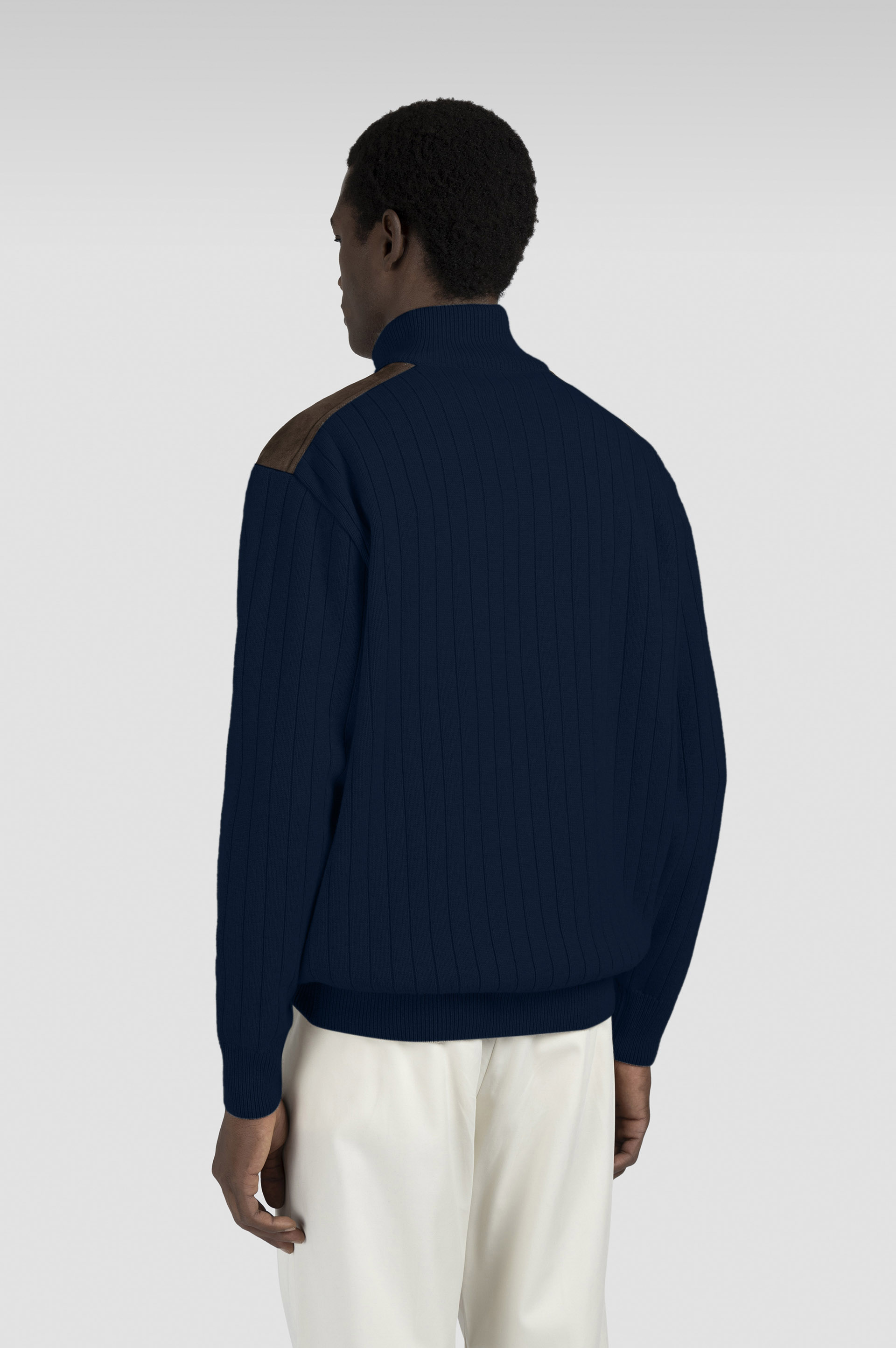 Suéter de media cremallera de lana y cachemira con detalles de ante image number 3