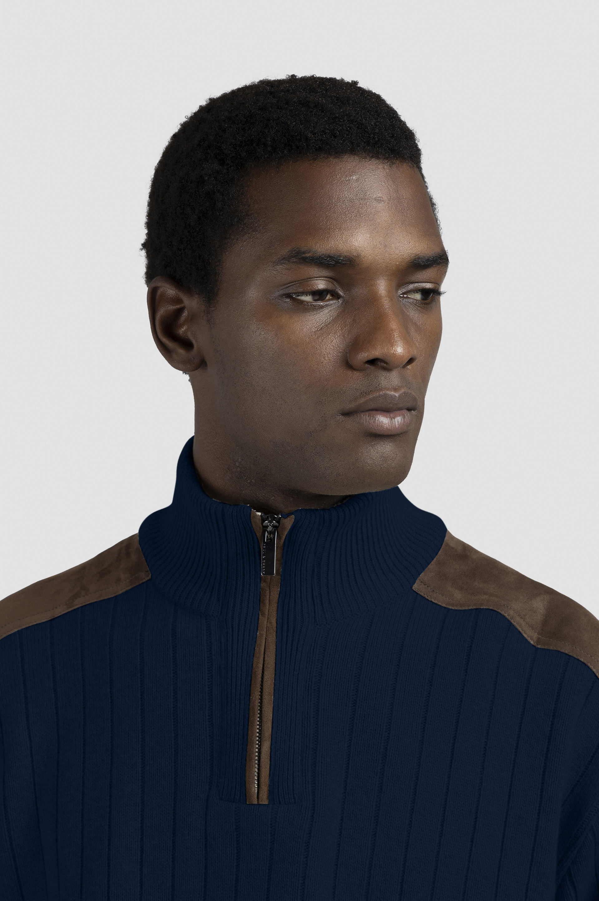 Suéter de media cremallera de lana y cachemira con detalles de ante image number 4