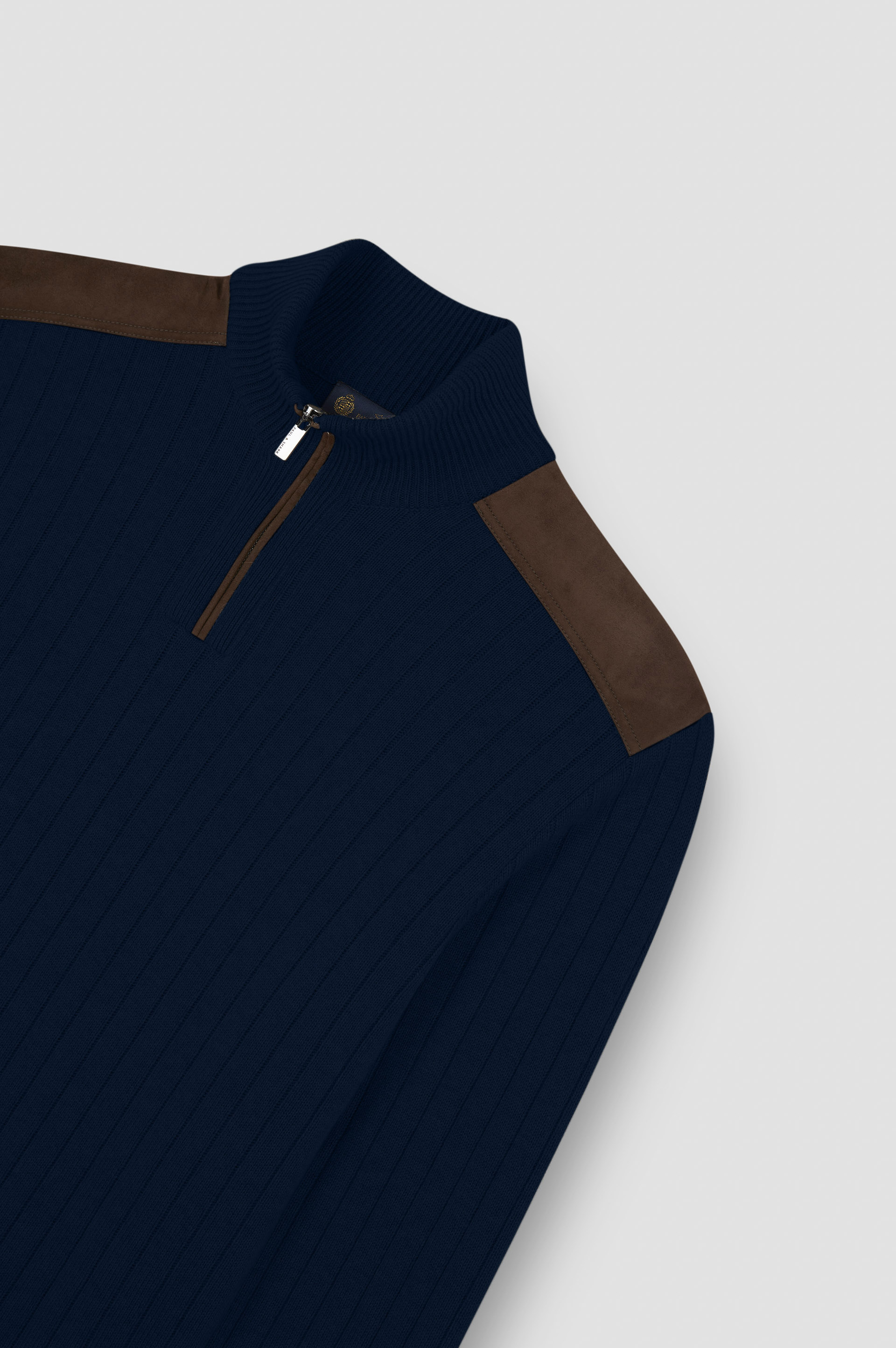 Suéter de media cremallera de lana y cachemira con detalles de ante image number 5