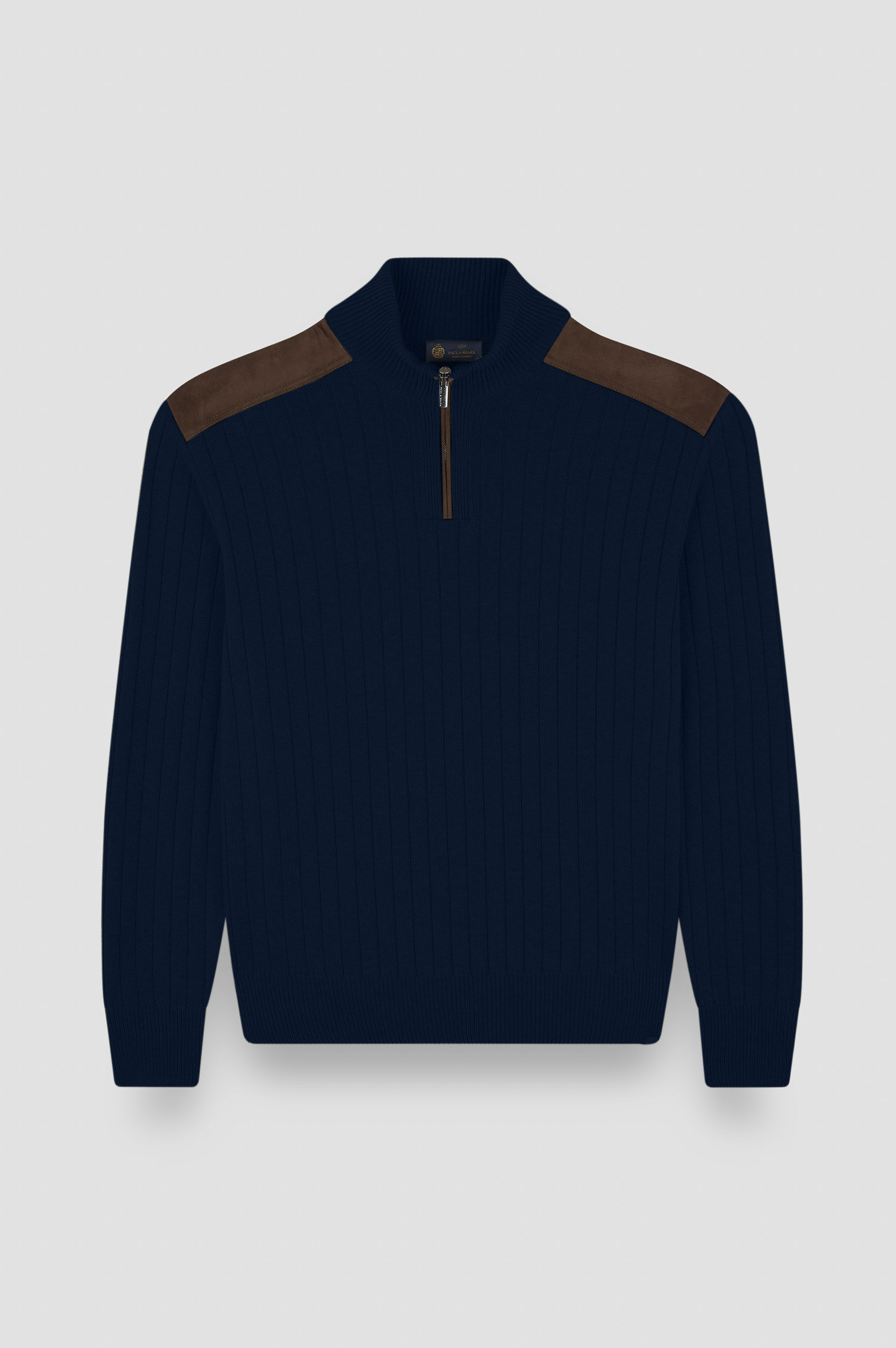 Suéter de media cremallera de lana y cachemira con detalles de ante image number 1