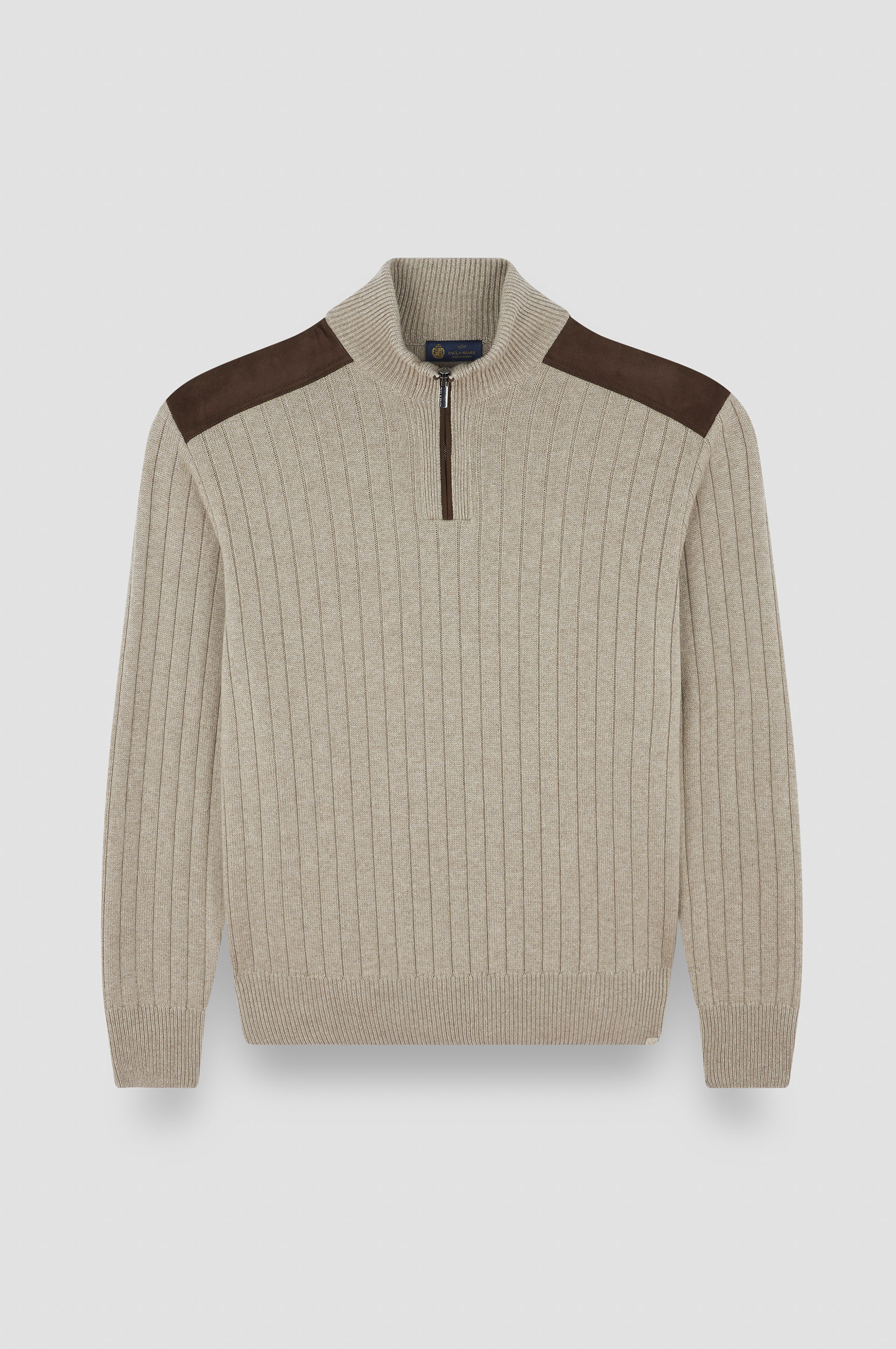 Suéter de media cremallera de lana y cachemira con detalles de ante image number 1