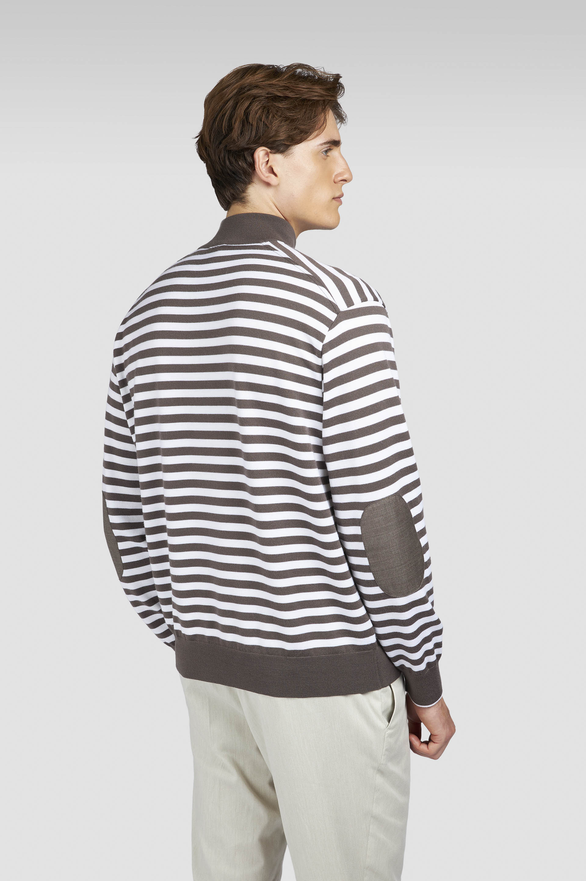 Striped wool cashmere half zip sweater image number 3