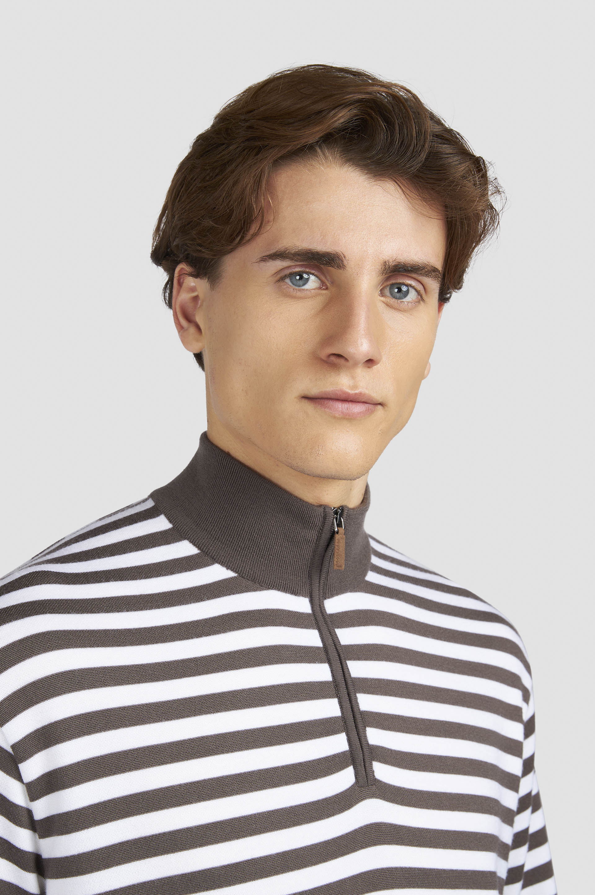 Striped wool cashmere half zip sweater image number 4