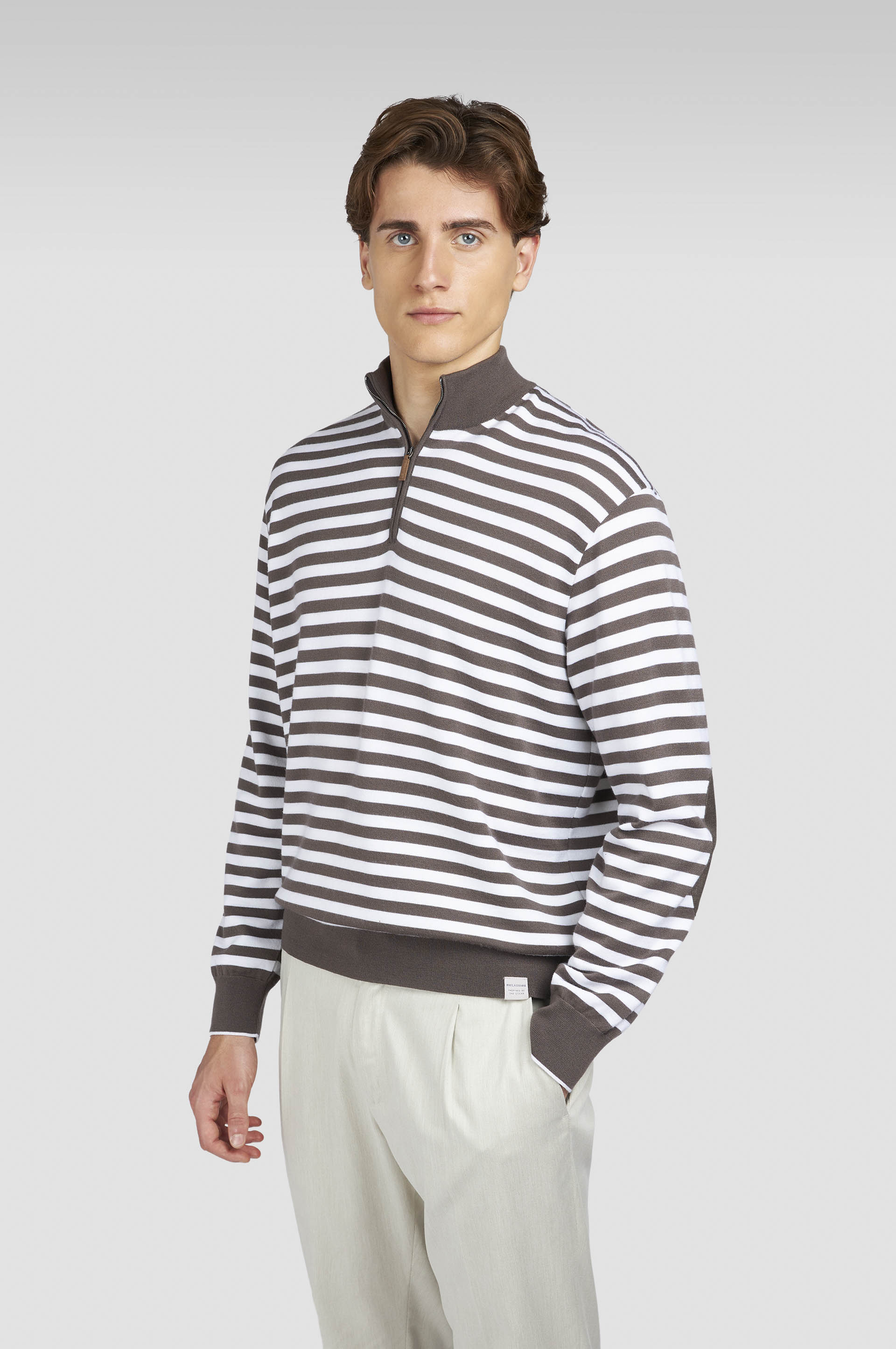 Striped wool cashmere half zip sweater image number 0