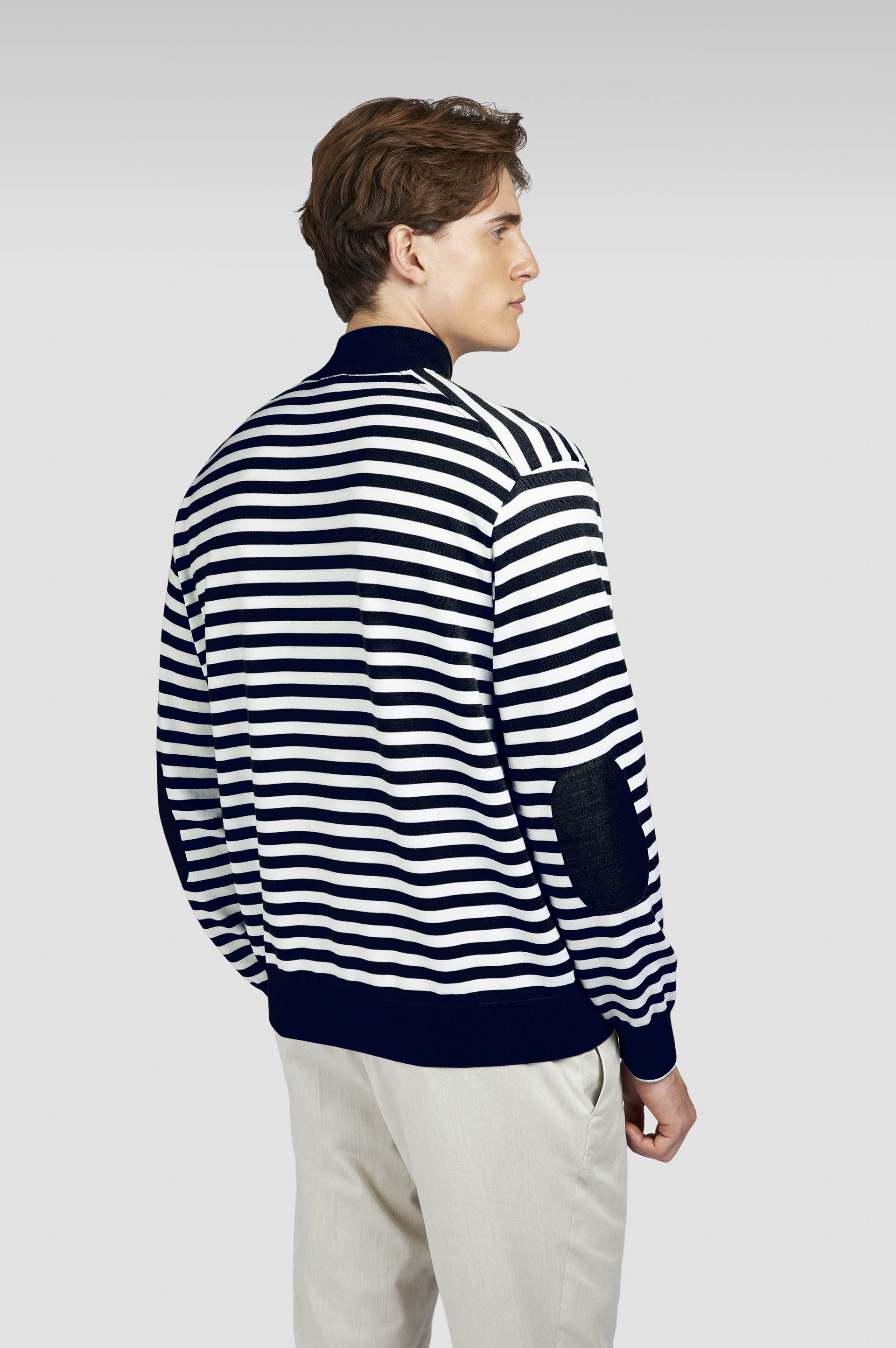 Striped wool cashmere half zip sweater image number 3