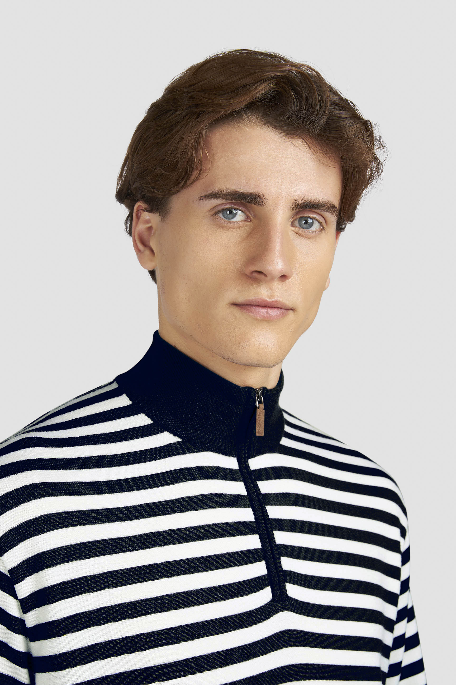 Striped wool cashmere half zip sweater image number 4