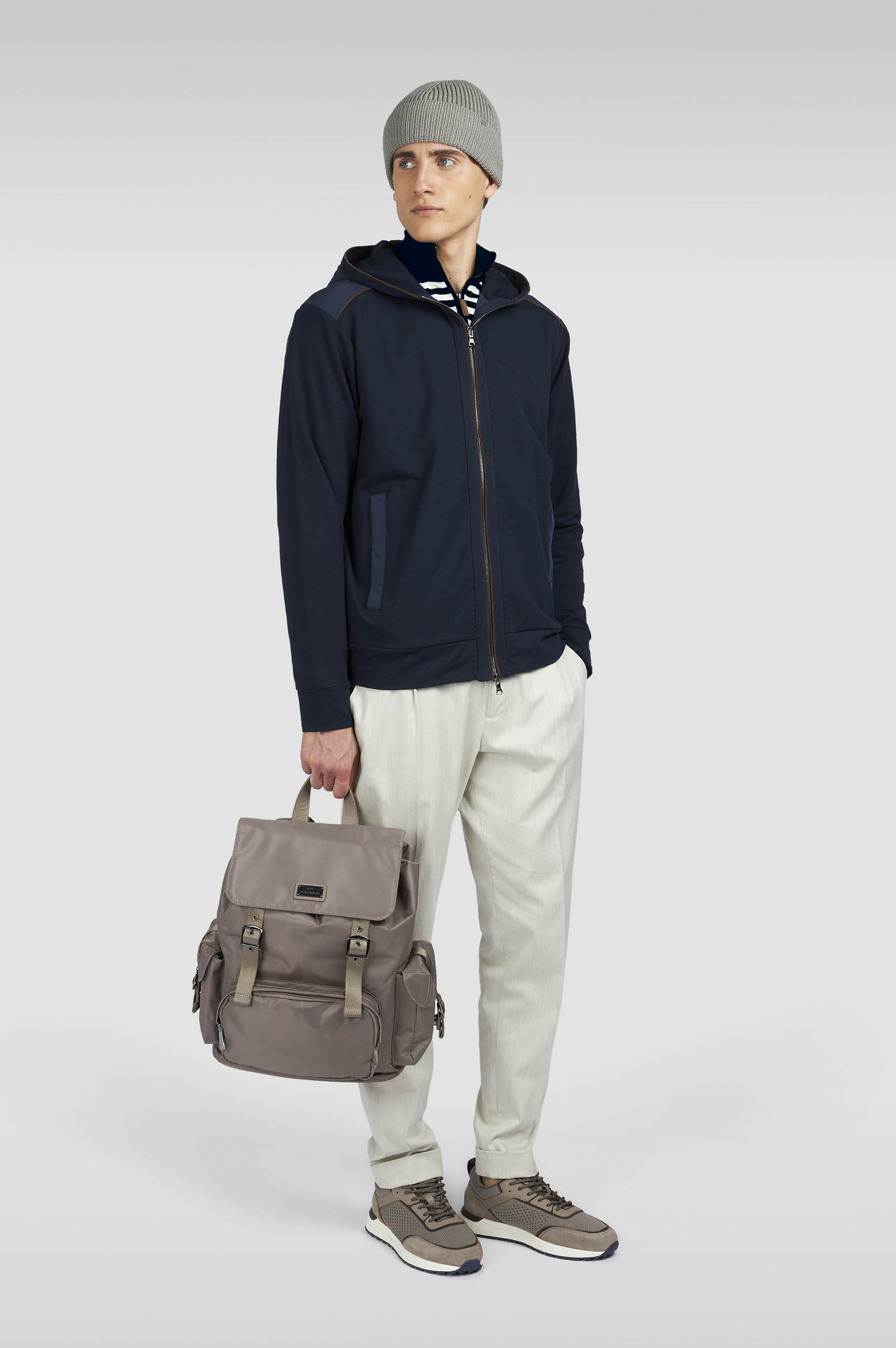 Striped wool cashmere half zip sweater image number 2