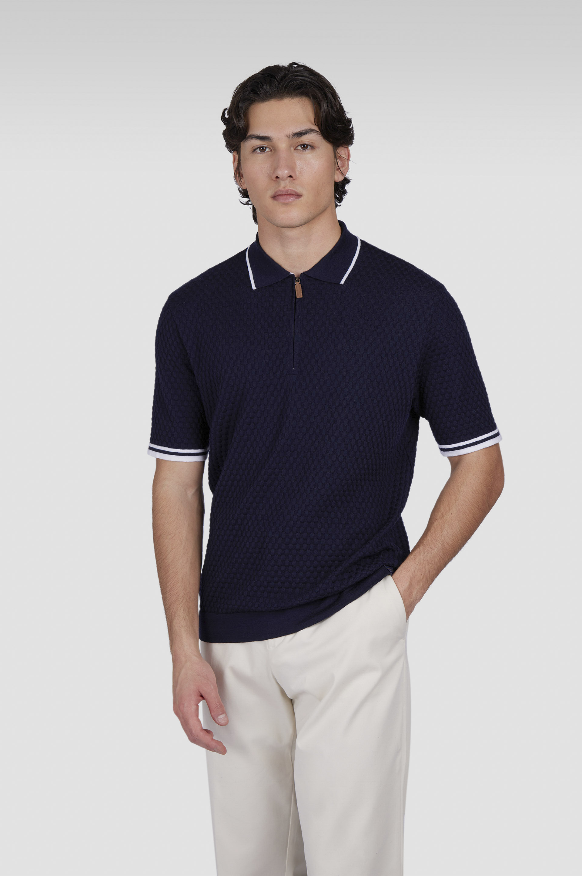 zipped polo in wool cashmere image number 0
