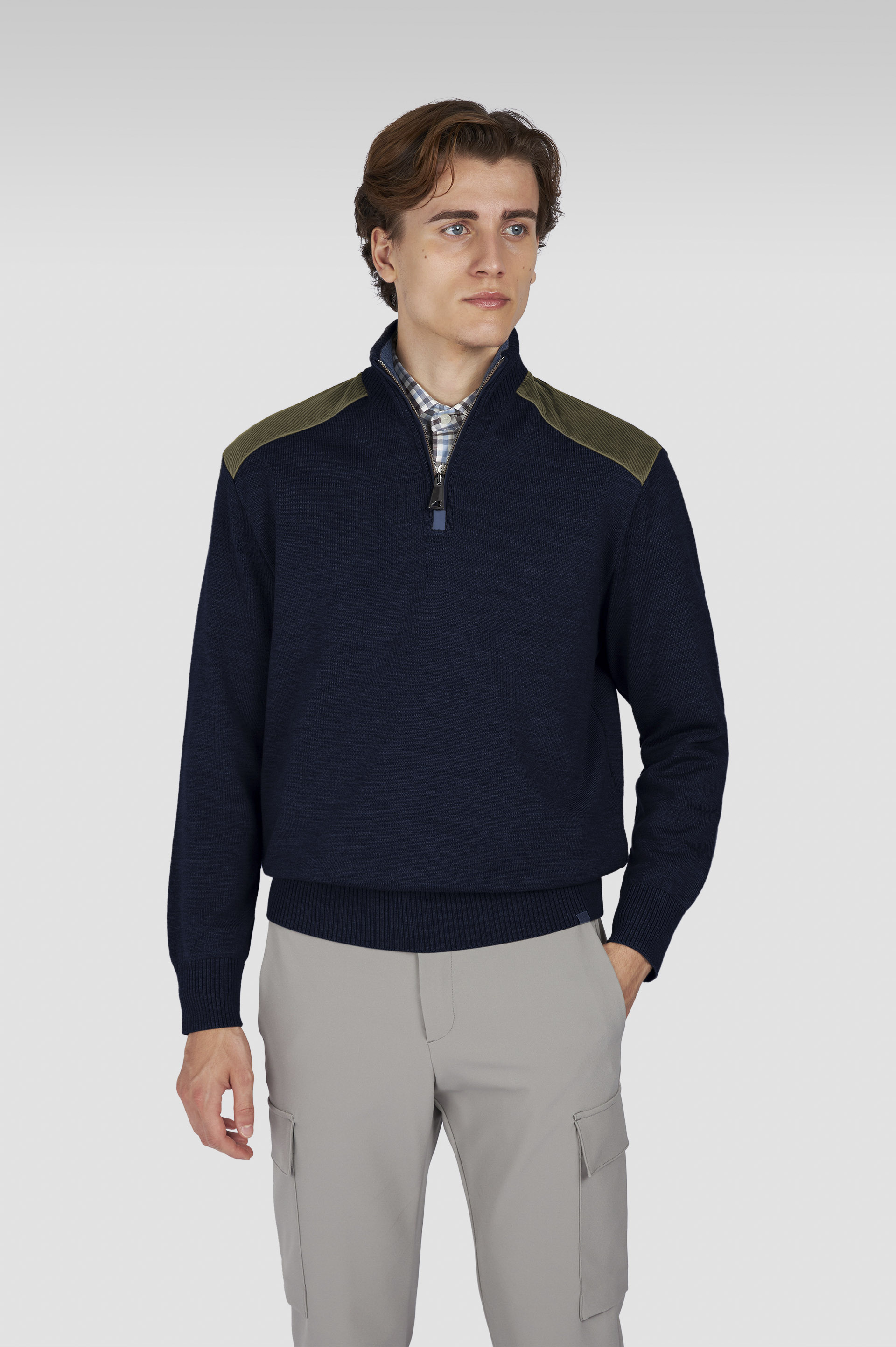 Soft Cool Touch wool half zip sweater with velvet details image number 0